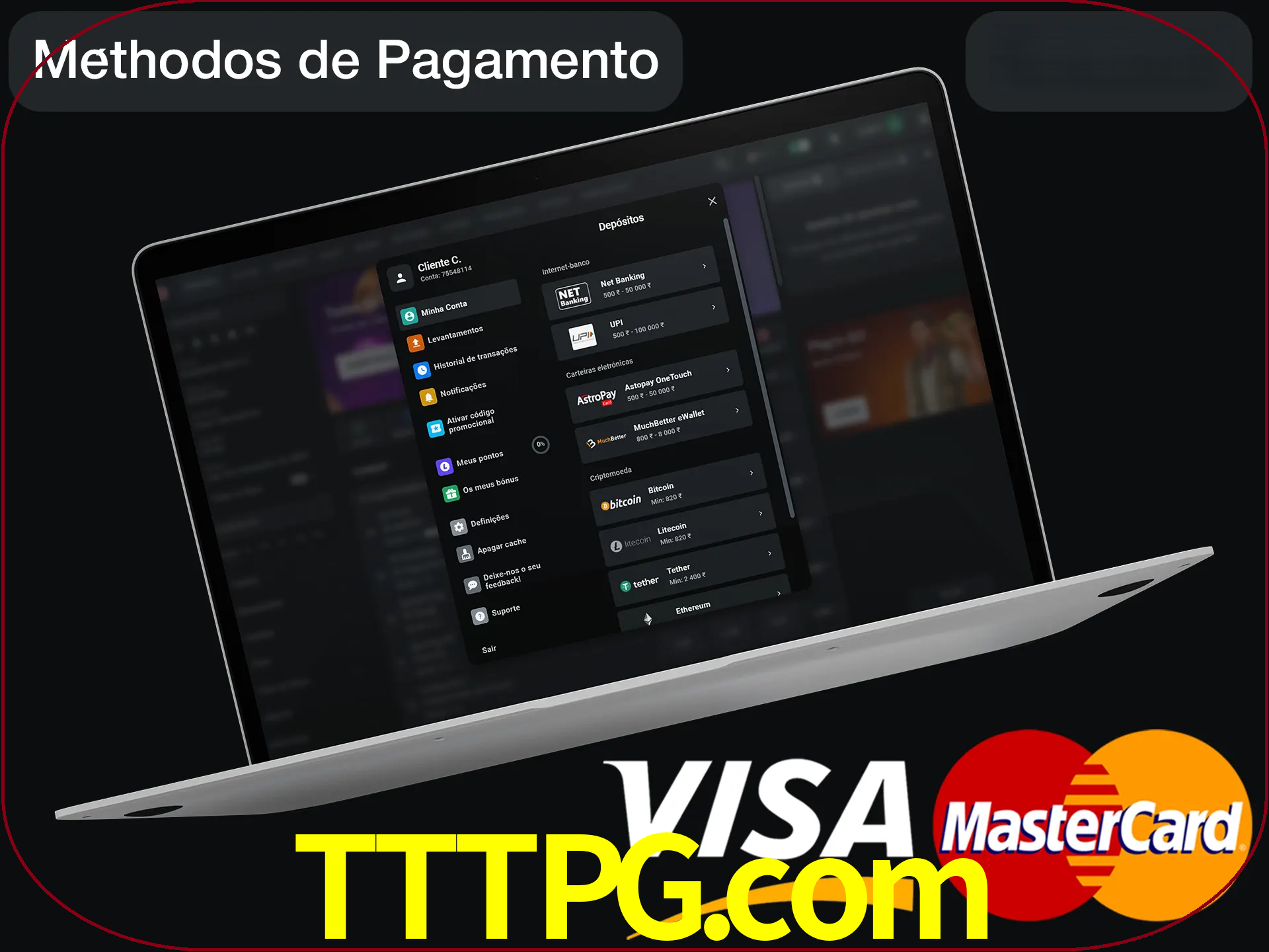 Use seu método de depósito preferido.